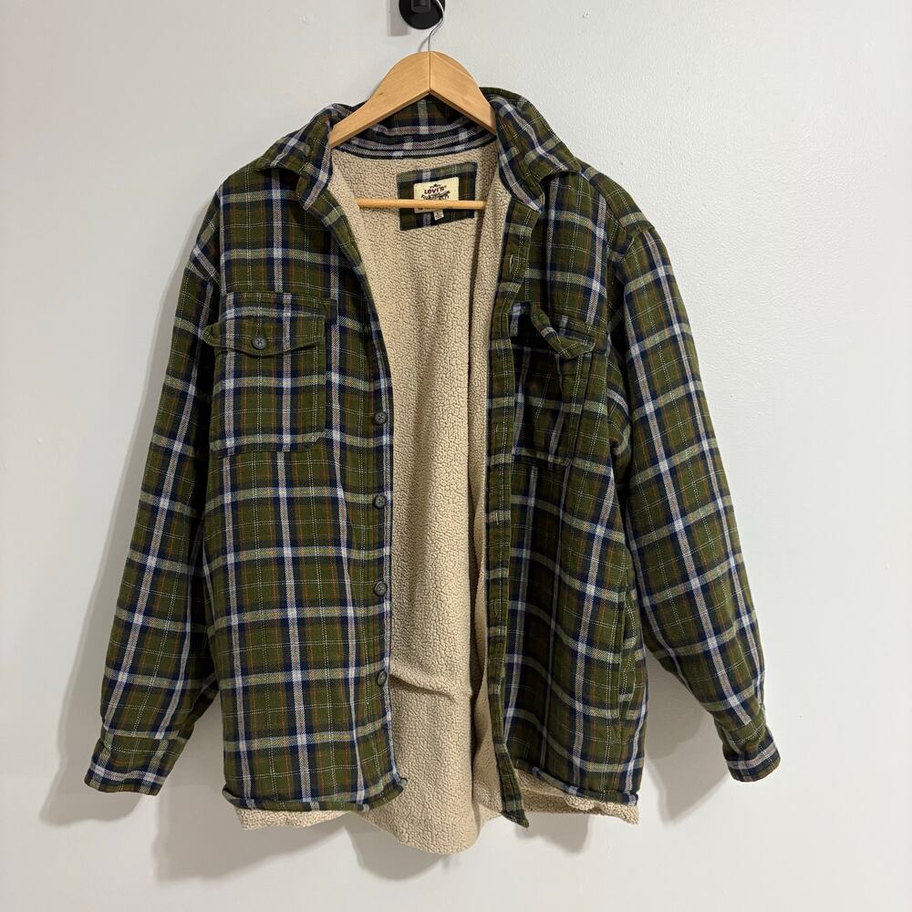 Men's Levi's Large Fleece Button Down Chore Barn Jacket Quilted Sleeves